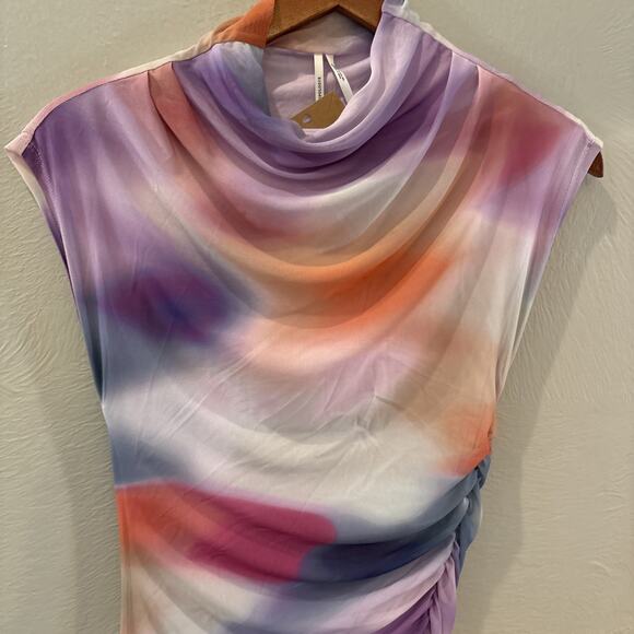 Anthropologie Maya Ruched Cowl-Neck Mesh Dress – Watercolor Print – Size XS - Picture 2 of 6
